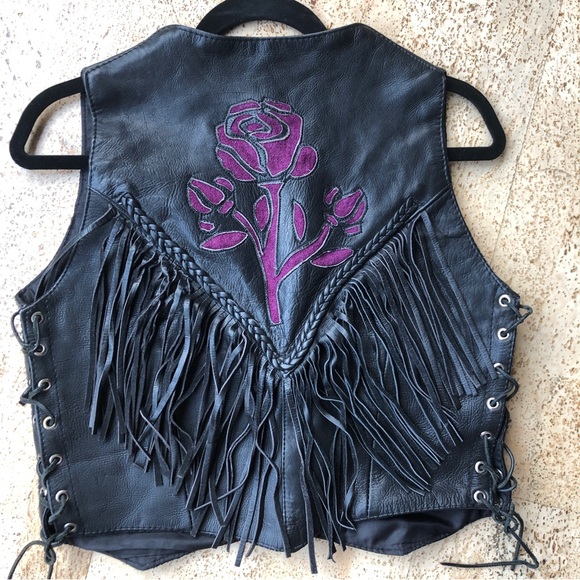 Vintage Unik International Inc Black Purple Motorcycle Leather Vest Size Small. - Picture 2 of 8
